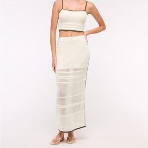Abercrombie & Fitch Cream Crochet Midi Skirt with Brown Trim